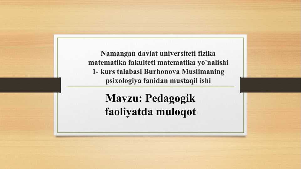 Pedagogik faoliyatda muloqot