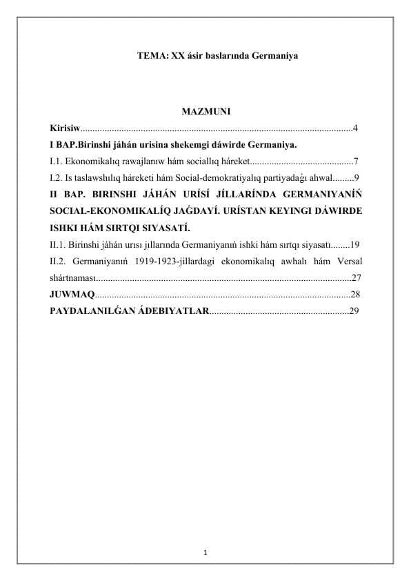 XX ASIR BASLARINDA GERMANIYA