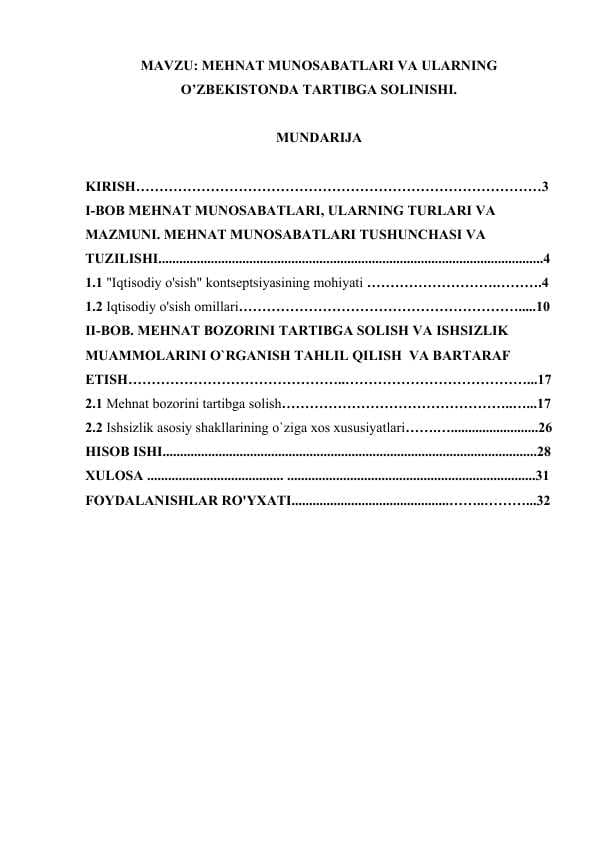 MEHNAT MUNOSABATLARI VA ULARNING O’ZBEKISTONDA TARTIBGA SOLINISHI..docx