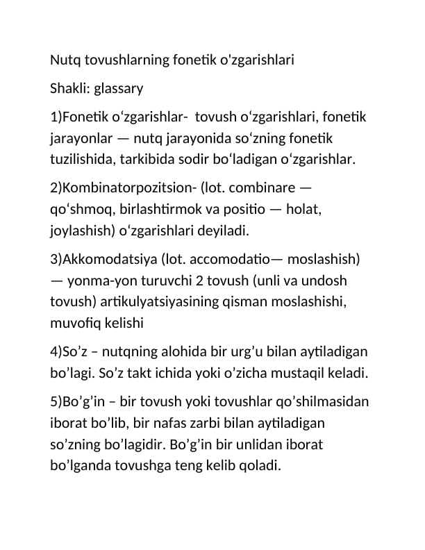 Nutq tovushlarning fonetik o'zgarishlari