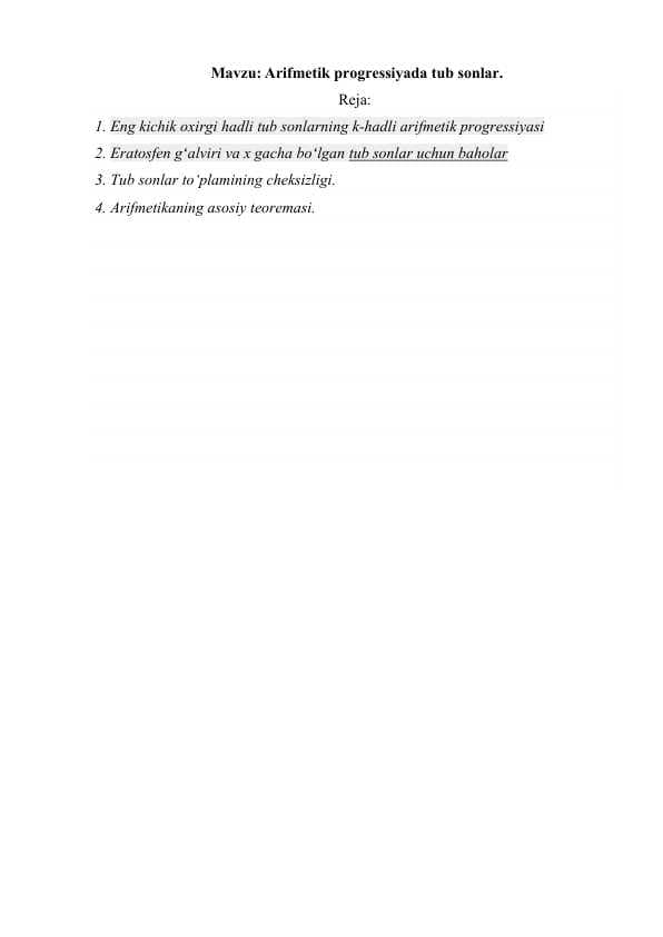 Referat Arifmеtik progrеssiyada tub sonlar