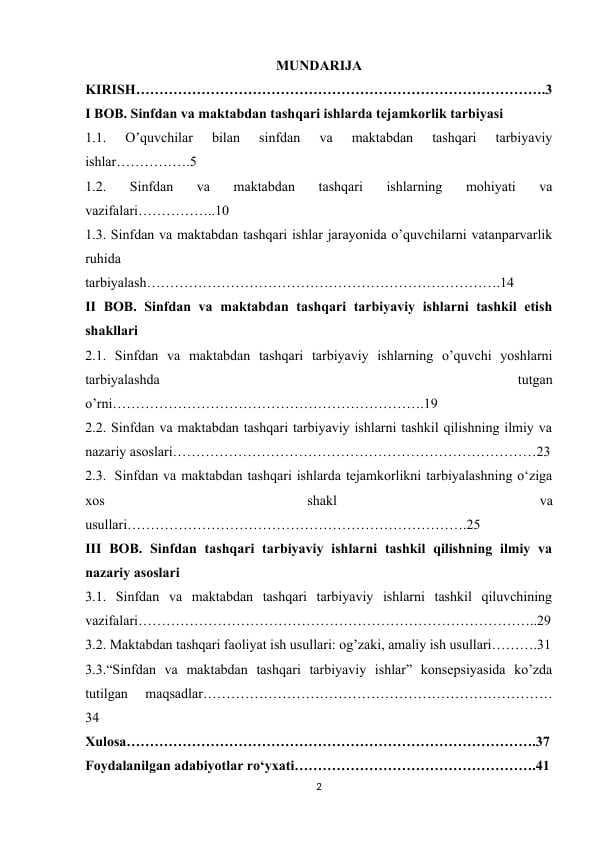 Kurs ishi Sinfdan va maktabdan tashqari ishlarda tejamkorlik tarbiyasi