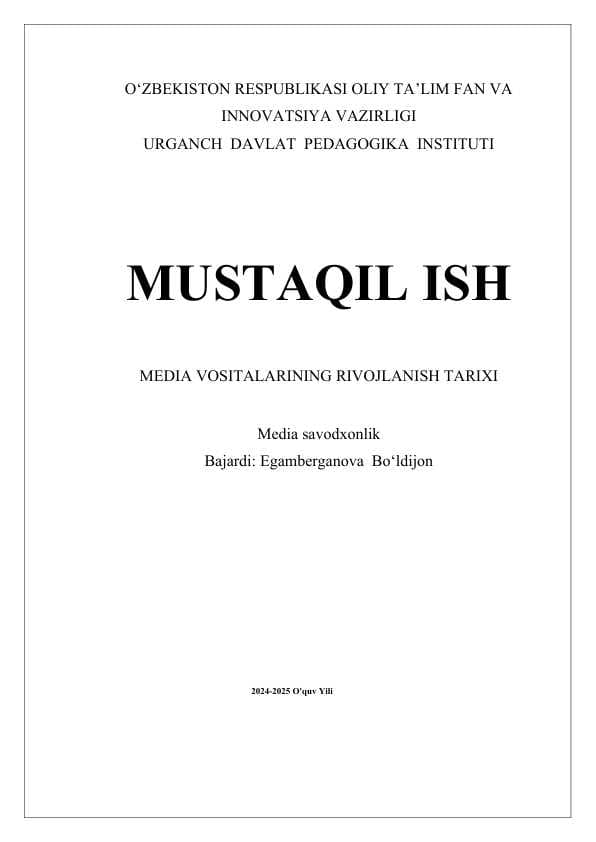 MEDIA VOSITALARINING RIVOJLANISH TARIXI