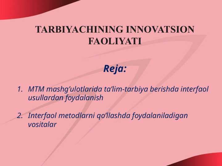 TARBIYACHINING INNOVATSION FAOLIYATI