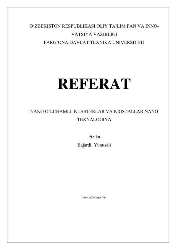 Nano o'lchamli klasterlar va kristallar