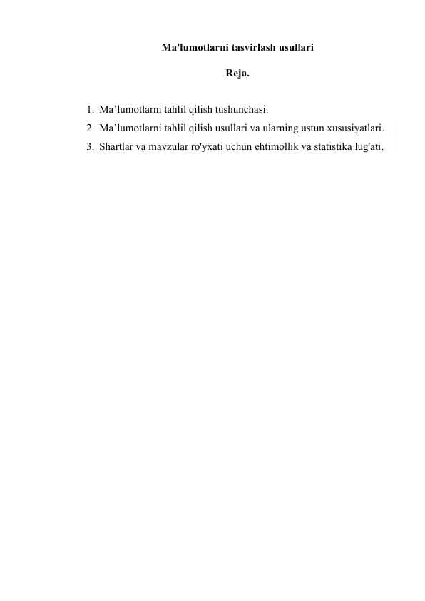 Ma'lumotlarni tasvirlash usullari