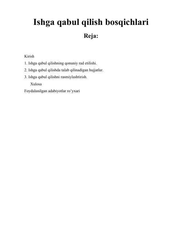 Ishga qabul qilish bosqichlari