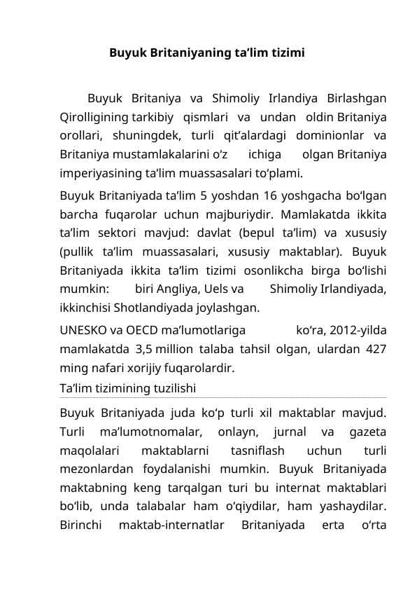Buyuk Britaniyaning taʼlim tizimi