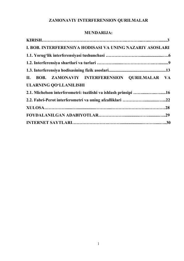 ZAMONAVIY INTERFERENSION QURILMALAR