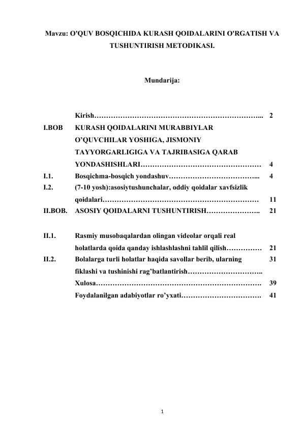 o'quv bosqichida kurash qoidalarini o'rgatish va tushuntirish metodikasi
