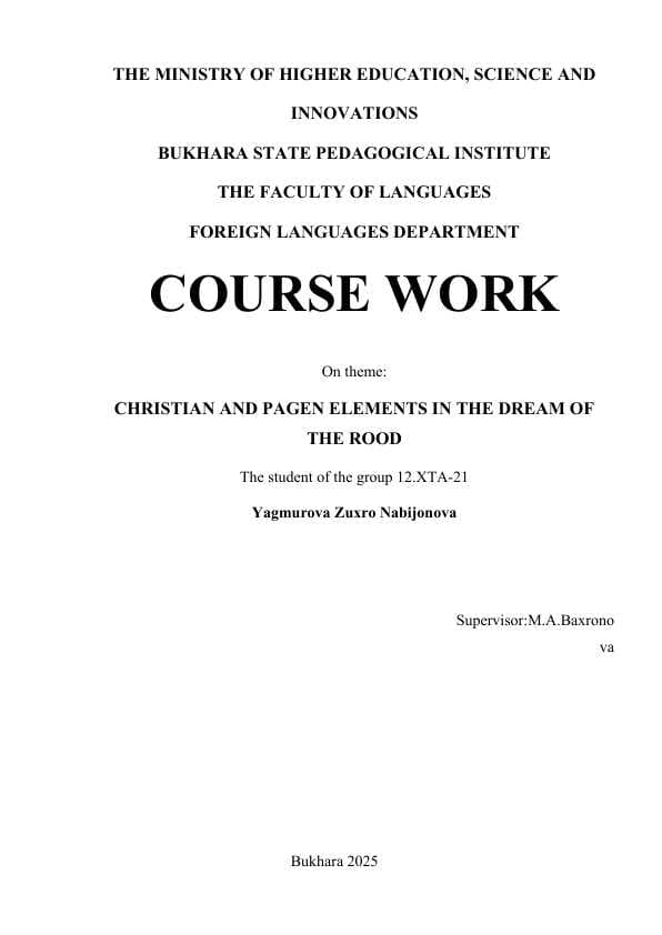 CHRISTIAN AND PAGEN ELEMENTS IN THE DREAM OF THE ROOD