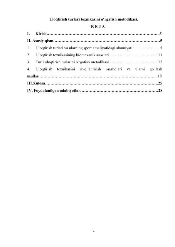 Uloqtirish turlari texnikasini o‘rgatish metodikasi.