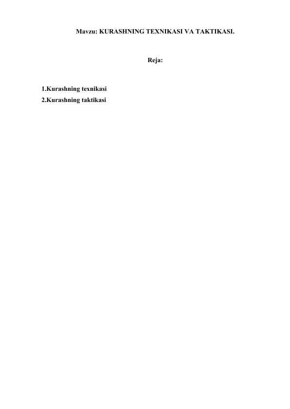 KURASHNING TEXNIKASI VA TAKTIKASI.
