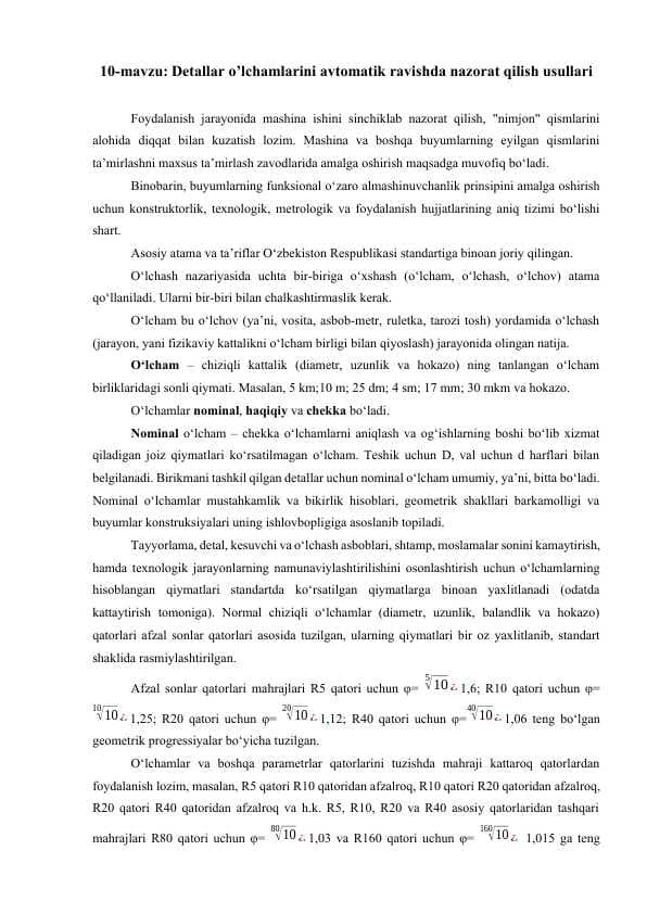 Detallar o’lchamlarini avtomatik ravishda nazorat qilish usullari