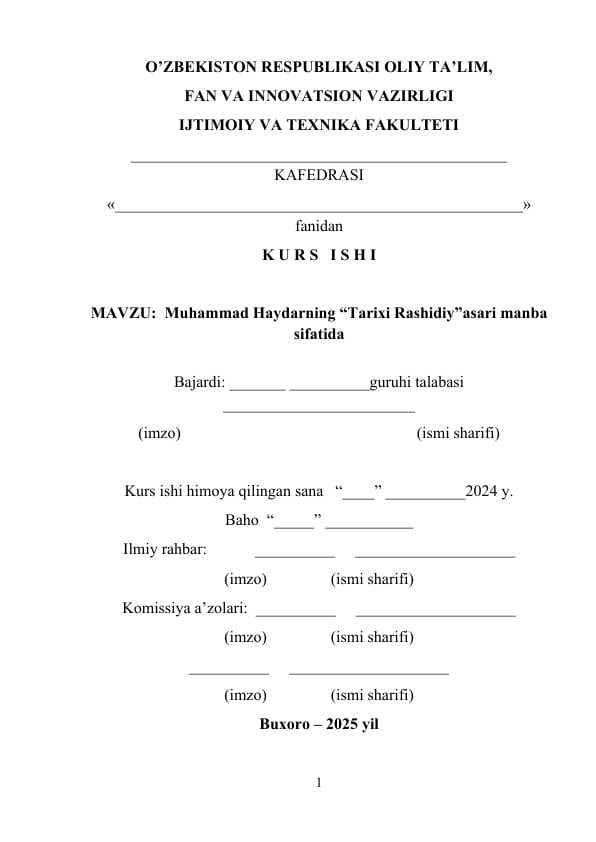 Muhammad Haydarning “Tarixi Rashidiy”asari manba sifatida