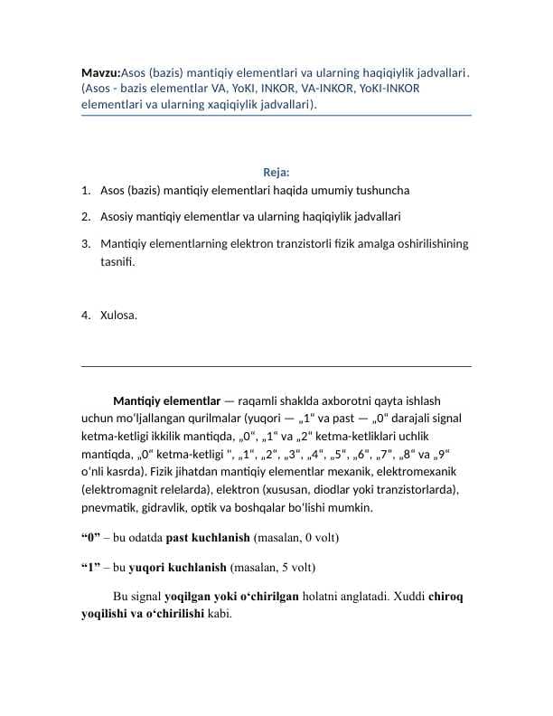 Asos bazis mantiqiy elementlar