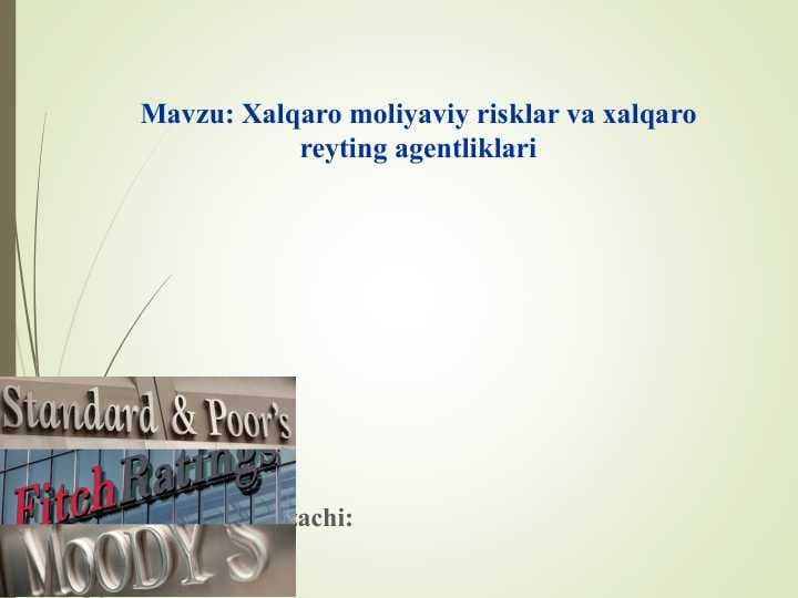 Xalqaro moliyaviy risklar va xalqaro reyting agentliklari