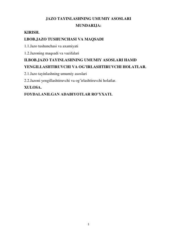 Jazo tayinlashning umumiy asoslari (Kurs ishi)