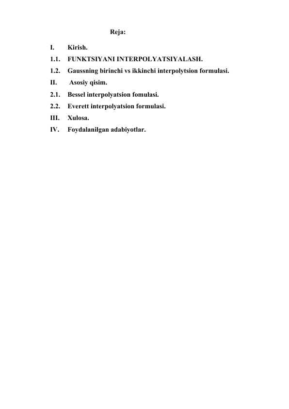 Bessel interpolyatsion fomulasi. KURS ISHI