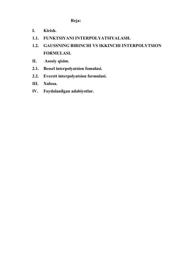 GAUSNING BIRINCHI VA IKKINCHI INTERPOLYTSION FORMULASI KURS ISHI