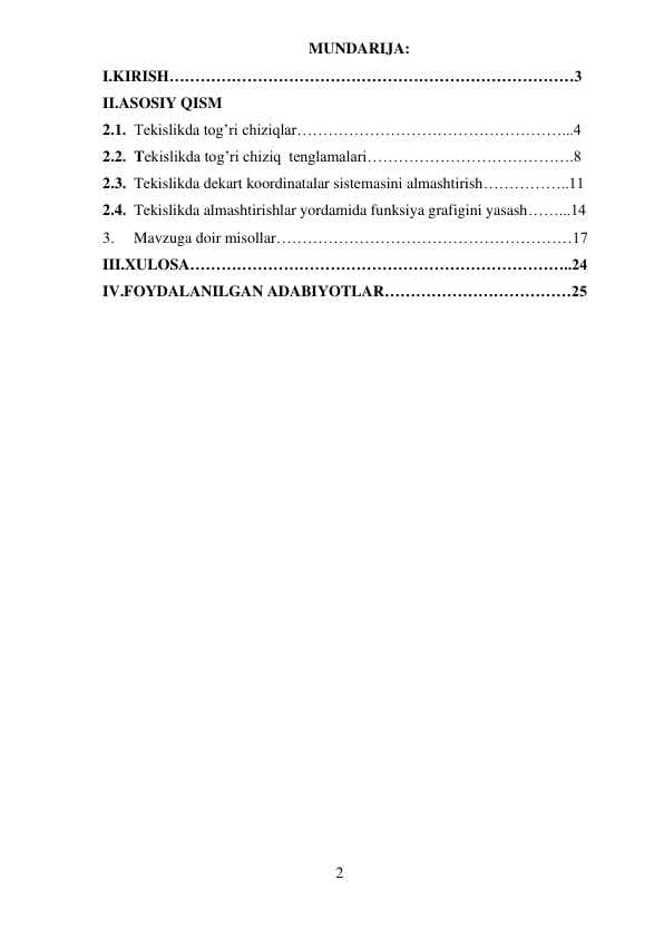 Tekislikda almashtirishlar yordamida funksiya grafigini yasash
