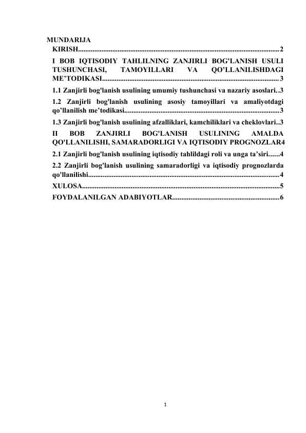 iqtisodiy tahlilning zanjirli bogʻlanish usuli va uning tahlil jarayonida qollanilish xususiyatlari