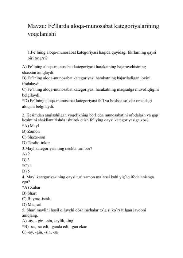 Hozirgi õzbek adabiy tili fanidan test