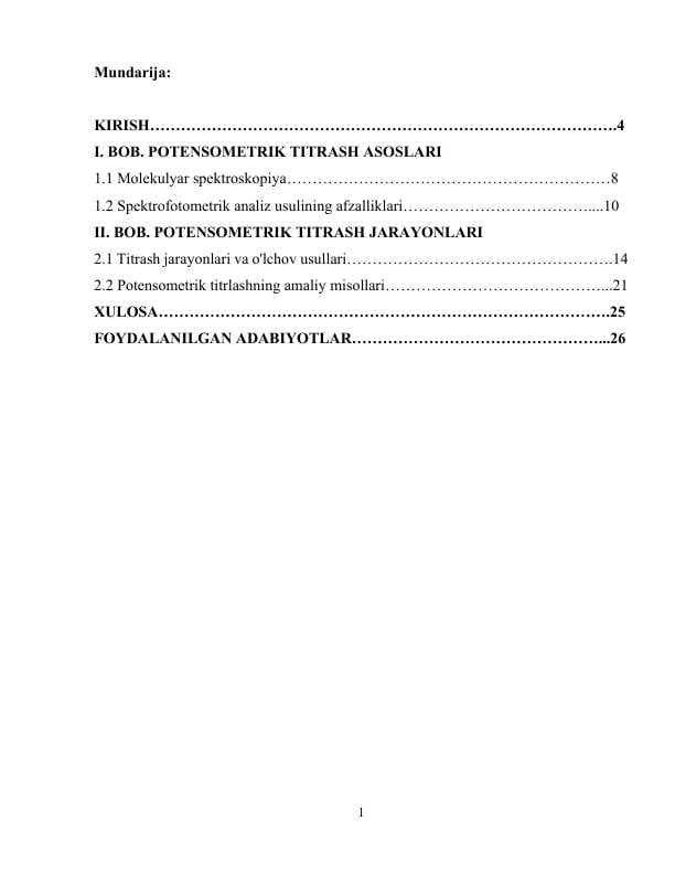 POTENSOMETRIK TITRASH ASOSLARI kurs ishi