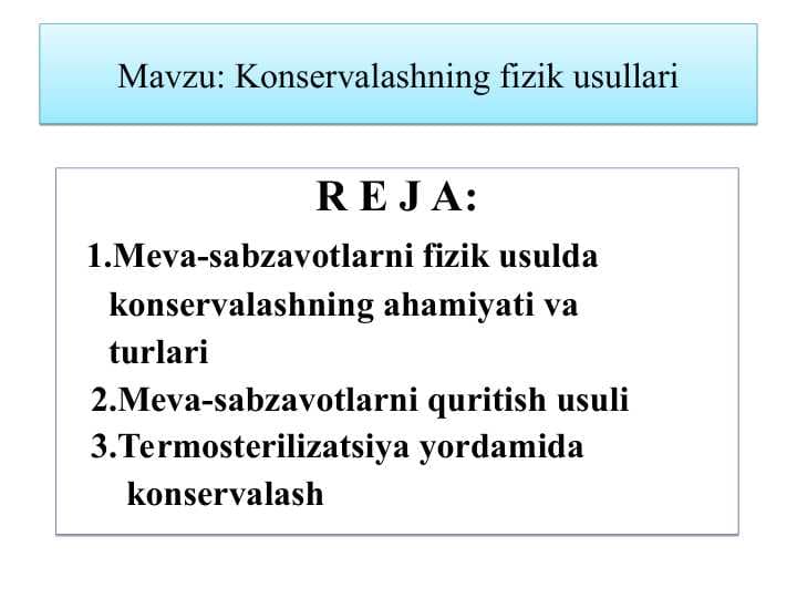 Konservalashning fizik usullari