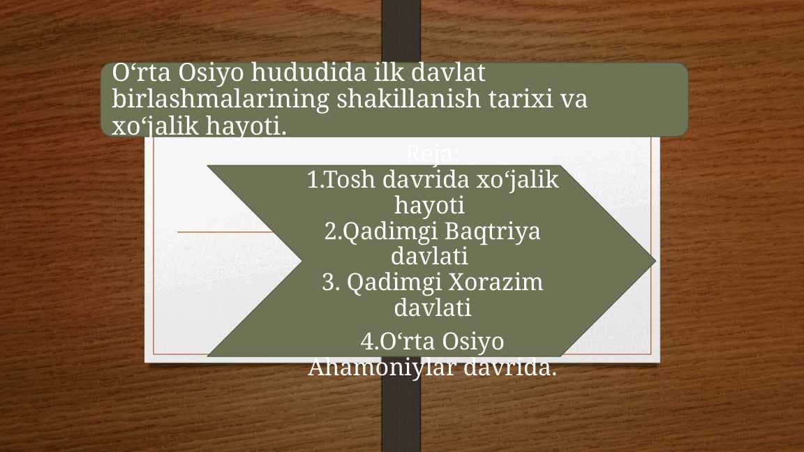 O‘rta Osiyo hududida ilk davlat birlashmalarining shakillanish tarixi va xo‘jalik hayoti