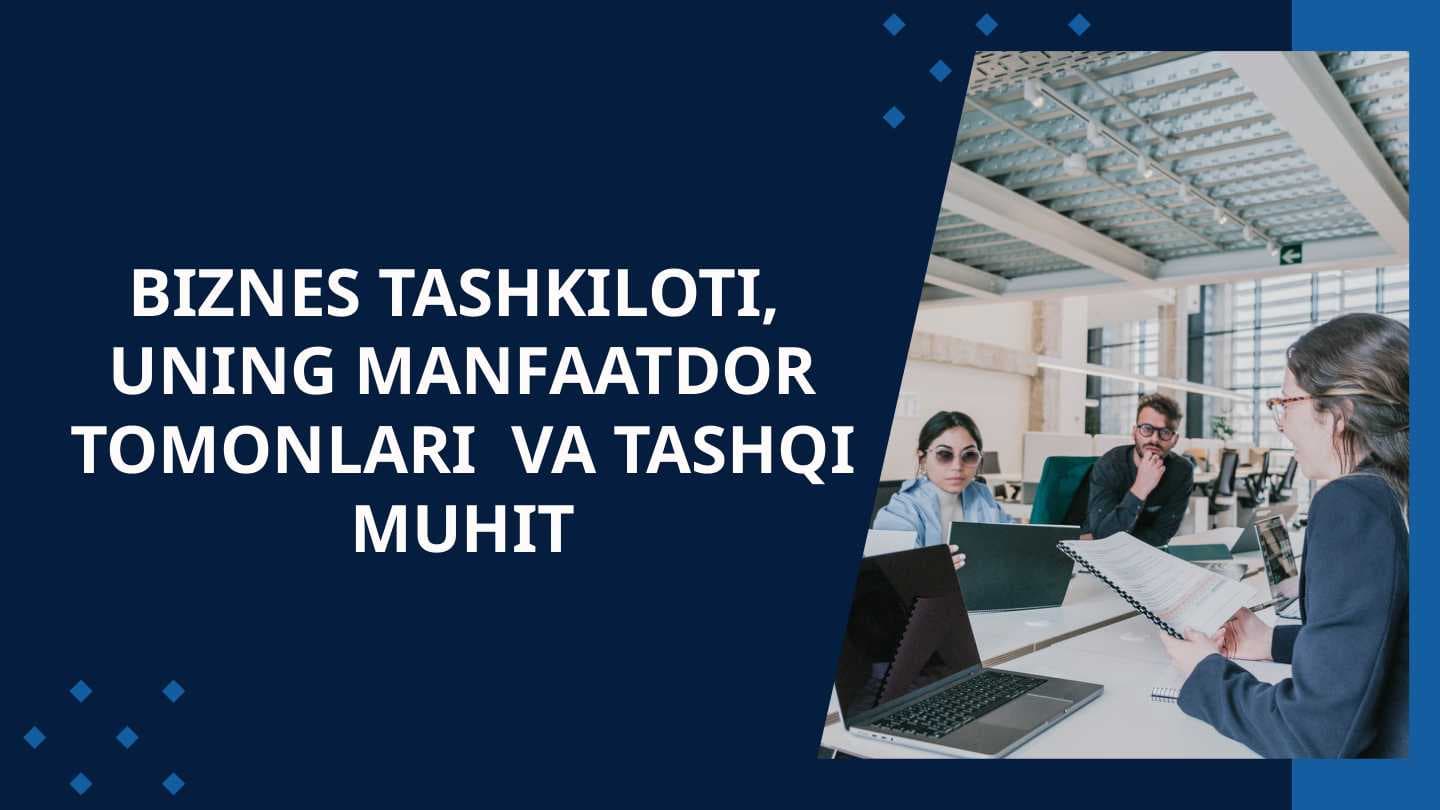 BIZNES TASHKILOTI,  UNING MANFAATDOR TOMONLARI  VA TASHQI MUHIT