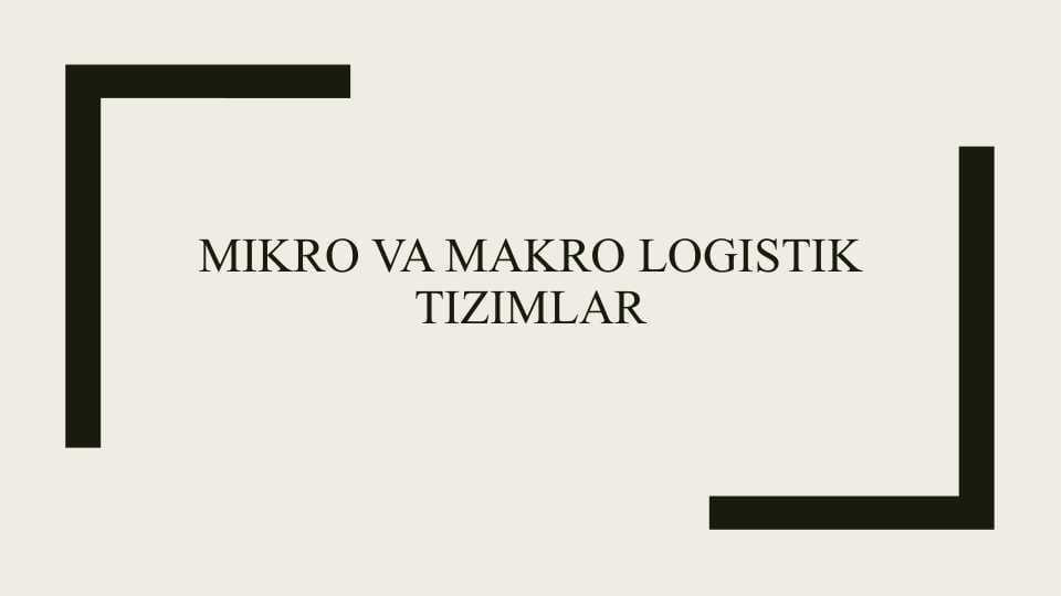 Mikro va makro logistik tizimlar
