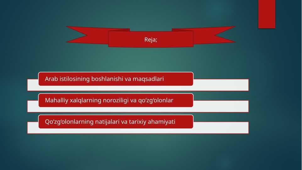 O'rta Osiyoda arablarga qarshi ko'tatilgan xalq qo'zg'olonlari
