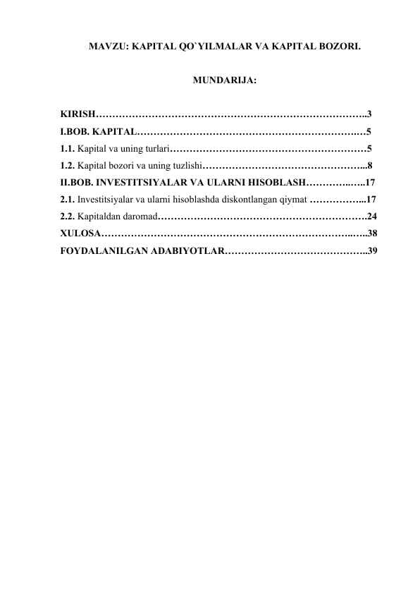 KAPITAL QO`YILMALAR VA KAPITAL BOZORI..docx