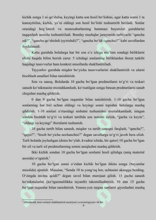 Maktabgacha ta’lim muassasalarida son-sanoq va miqdorga oid tasavvurlarni shakllantirishga doir ijodiy mashg‘ulotlarni tashkil etish yuzasidan mashg‘ulot ishlanmalari yaratish.docx
