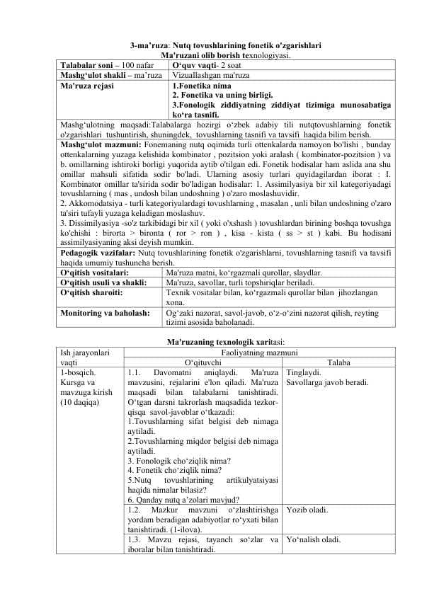 Nutq tovushlarining fonetik o'zgarishlari
