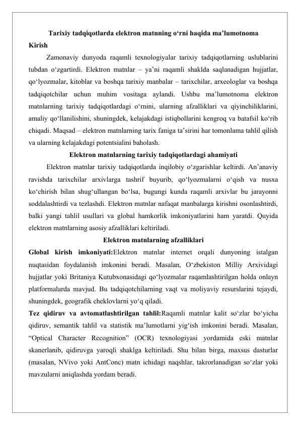 Tarixiy tadqiqotlarda elektron matnning o‘rni haqida ma’lumotnoma 25