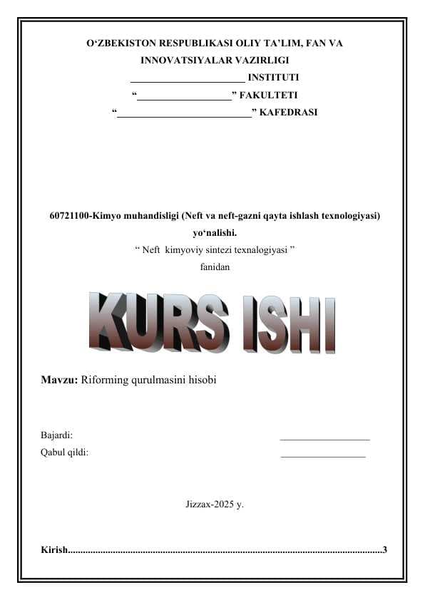 Riforming qurulmasini hisobi