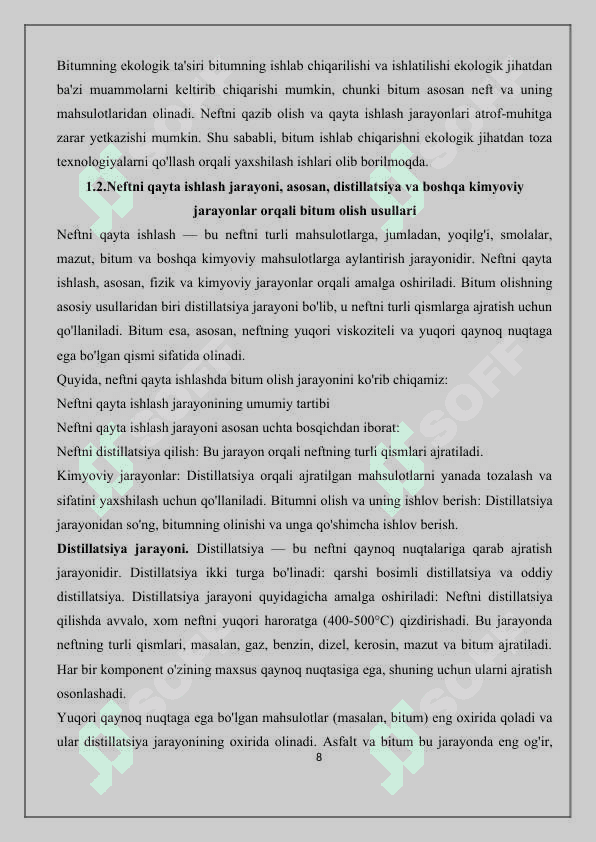 Neftdan bitum olish texnologiyasida haydash kubini hisoblash.