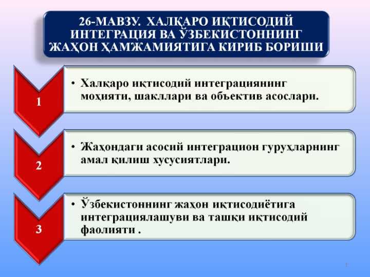 ХАЛҚАРО ИҚТИСОДИЙ ИНТЕГРАЦИЯ ВА ЎЗБЕКИСТОННИНГ ЖАҲОН ҲАМЖАМИЯТИГА КИРИБ БОРИШИ