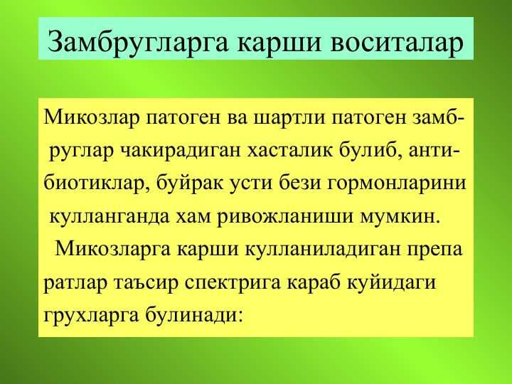 Замбругларга карши воситалар