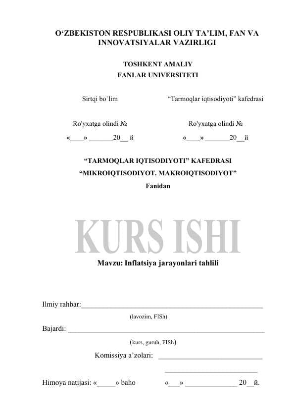 Inflatsiya jarayonlari tahlili kurs ishi