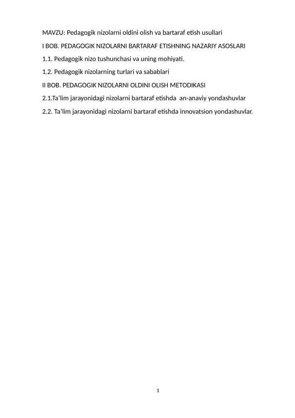 Pedagogik nizolarni oldini olish va bartaraf etish usullari