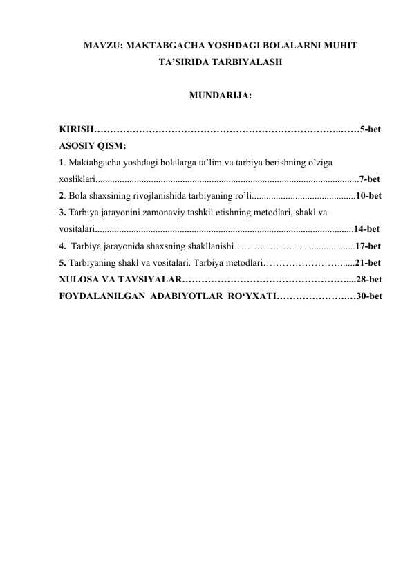 MAKTABGACHA YOSHDAGI BOLALARNI MUHIT TA’SIRIDA TARBIYALASH.docx
