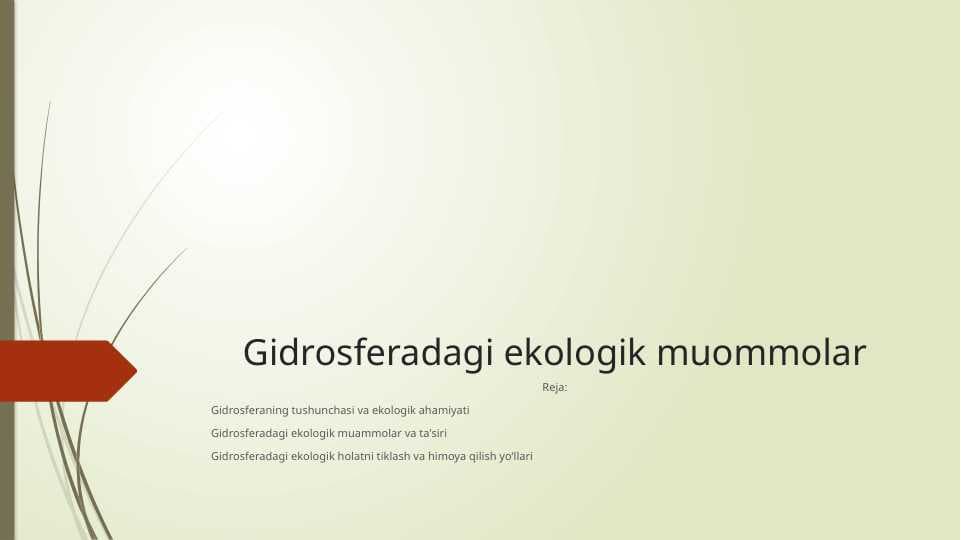 Gidrosferadagi ekologik muommolar