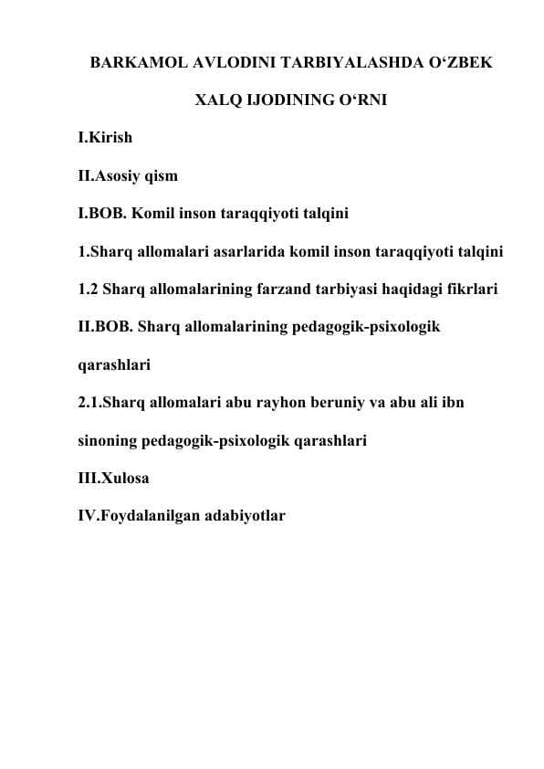 BARKAMOL AVLODINI TARBIYALASHDA O‘ZBEK XALQ IJODINING O‘RNI