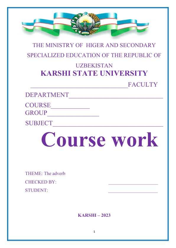 The adverb (kurs ishi) course work, creative work