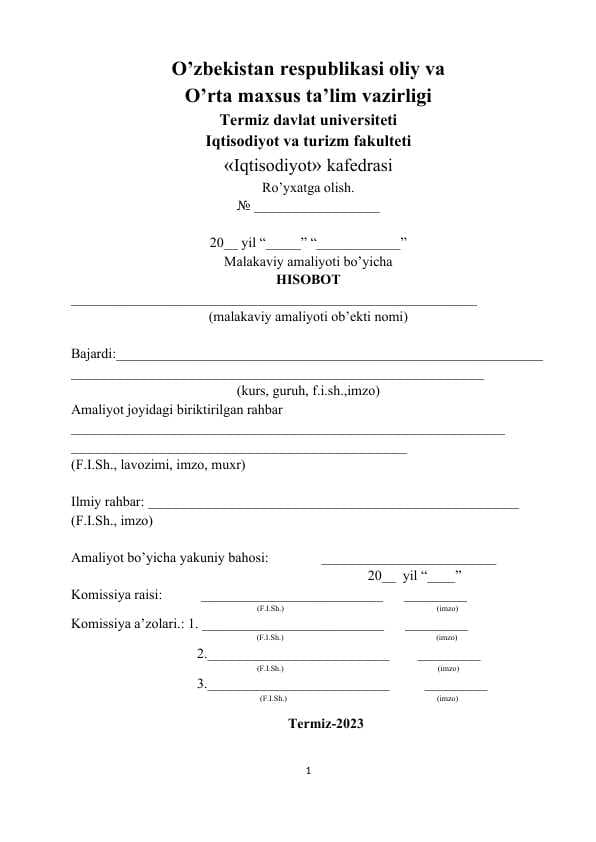 Amaliyot hisoboti Hamkorbank Termiz shahri