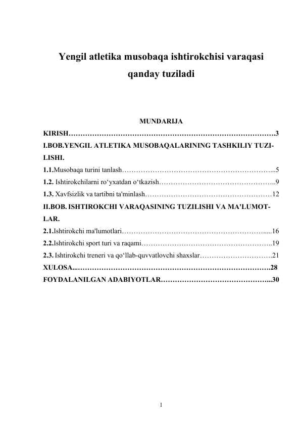 Yengil atletika musobaqa ishtirokchisi varaqasi qanday tuziladi