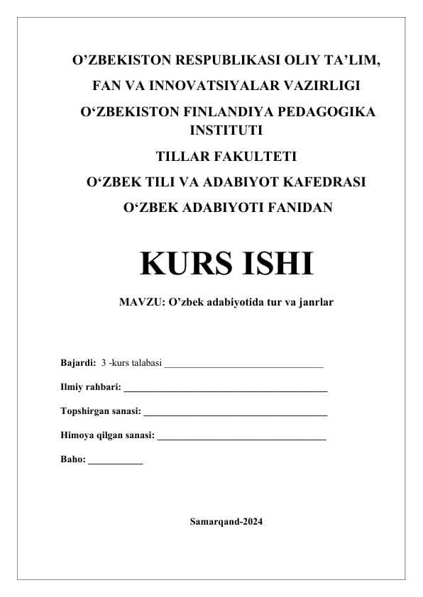 O’zbek adabiyotida tur va janrlar